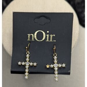 nOir CZ Pearl Cross Earrings